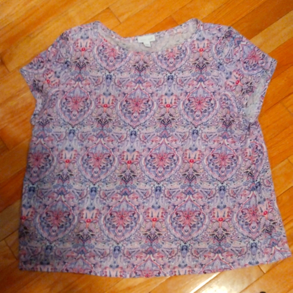 -- J Jill Love Linen 100% linen cap sleeve abstract print top
